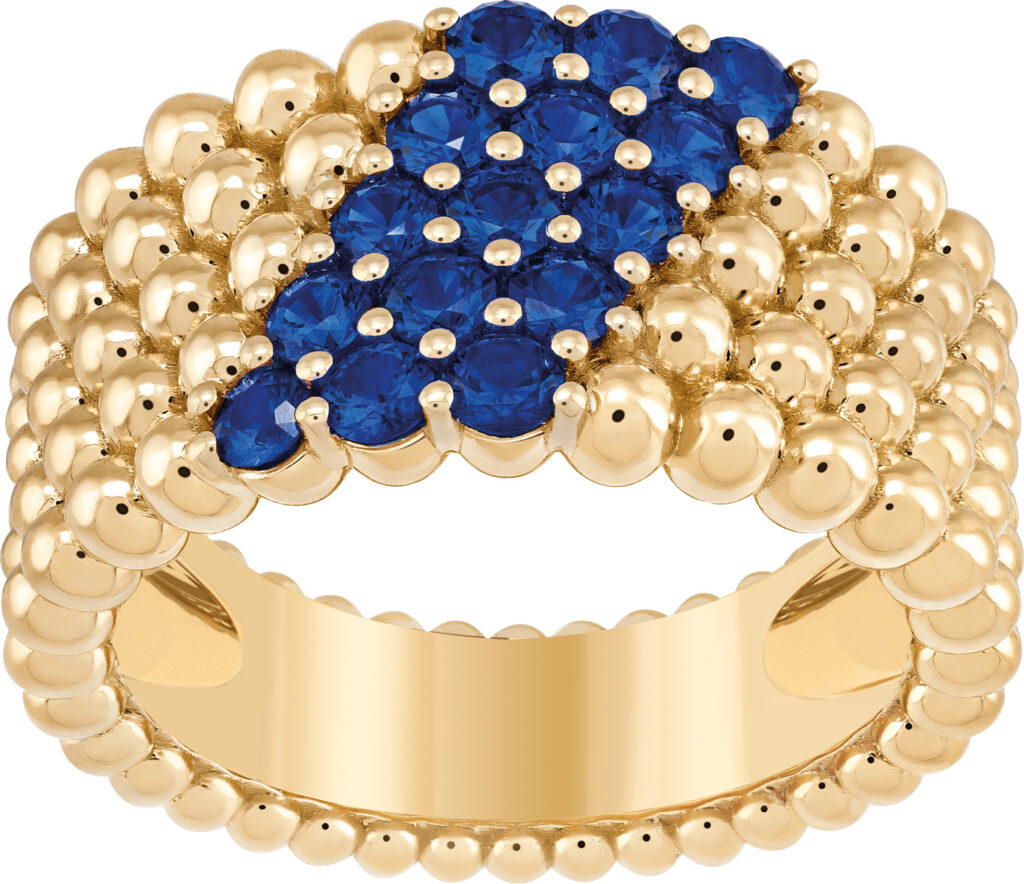 Perlée couleurs five-row ring in yellow gold with sapphires (Credit: Van Cleef & Arpels)