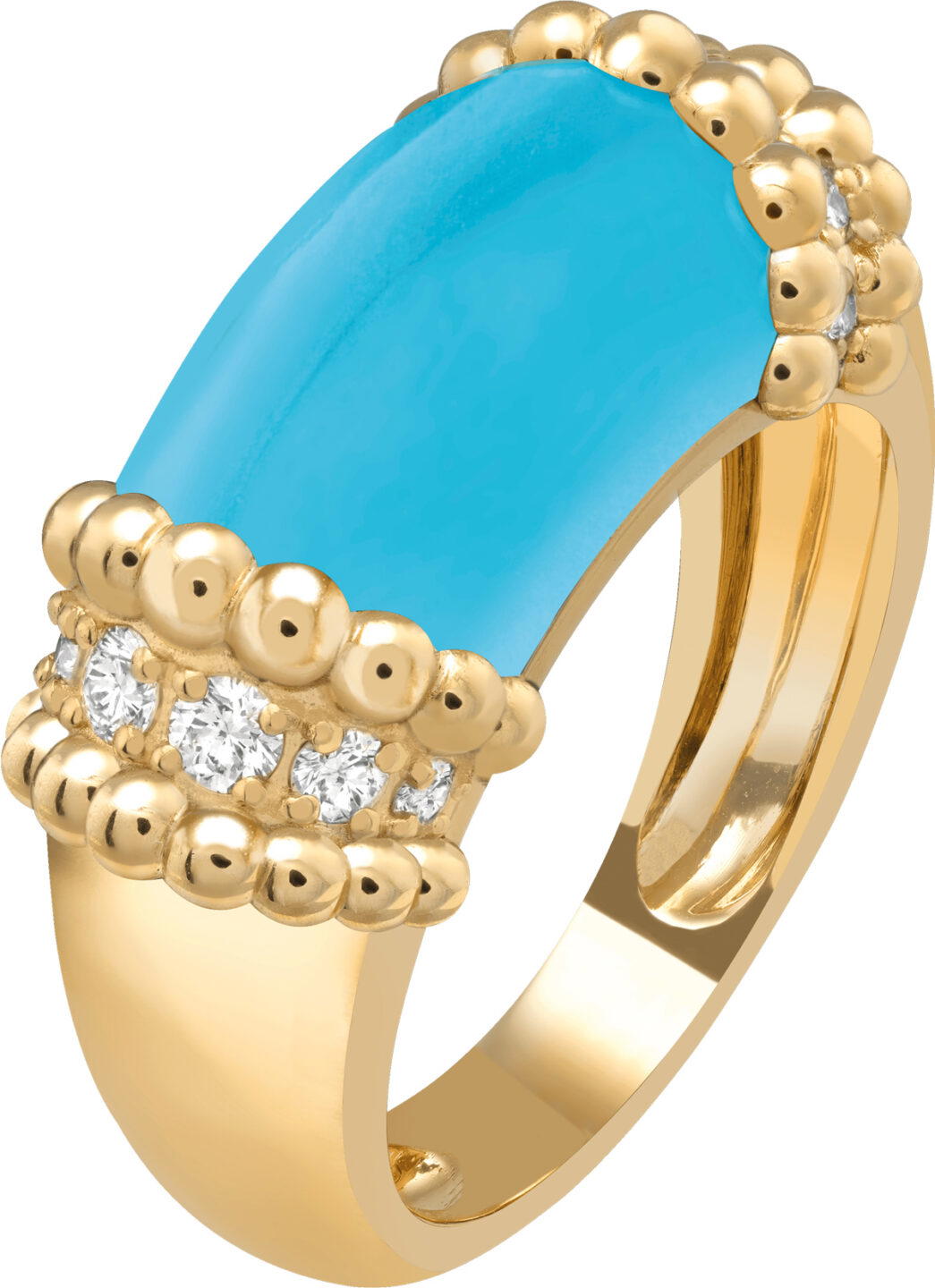 Perlée couleurs ring in yellow gold with turquoise and diamonds (Credit: Van Cleef & Arpels)