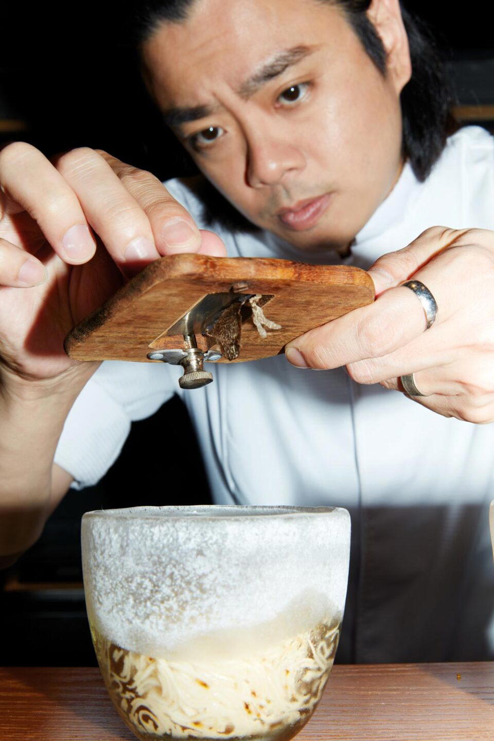 Chef Chow shaves truffle