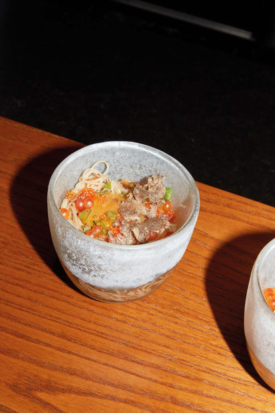 Chef Chow's signature truffle and chicken yolk somen