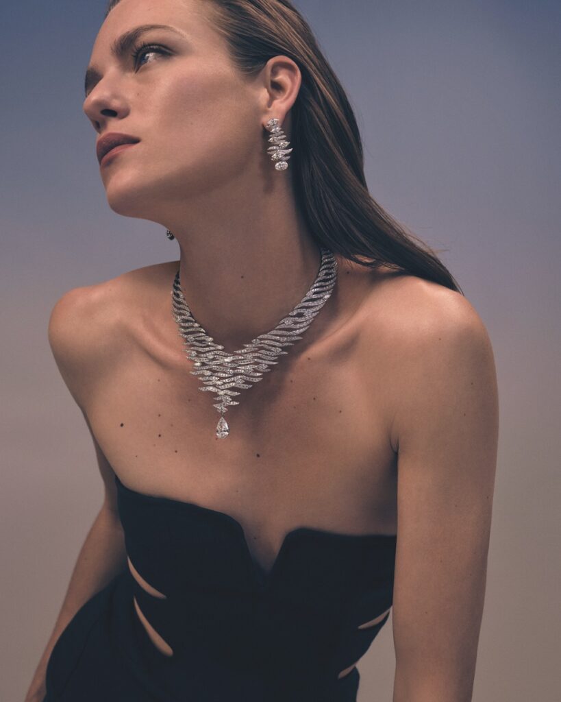 À Fleur d’Eau transformable necklace and earrings set with white gold and diamonds (Credit: Chaumet)