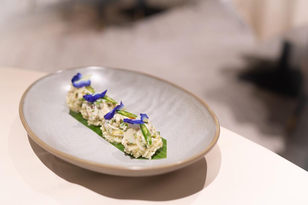 Sarai's crab meat with pickled garlic on crunchy rice