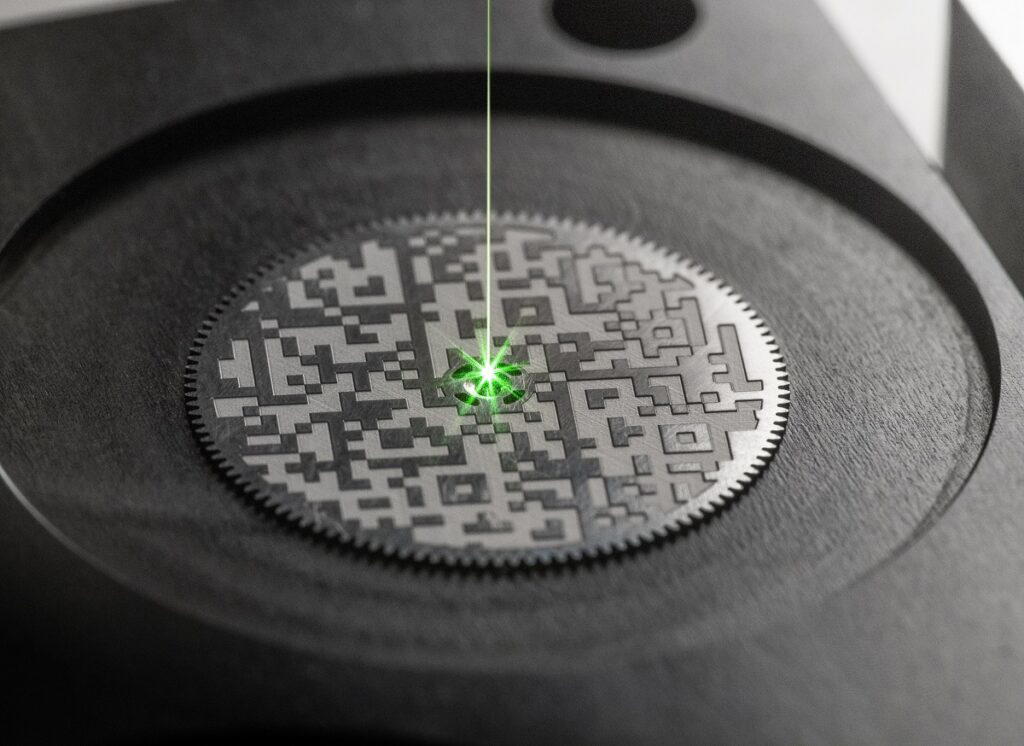 A QR code is engraved on the barrel ratchet wheel, which the owner can scan to unlock exclusive content in the Metaverse (Credit: Bulgari)