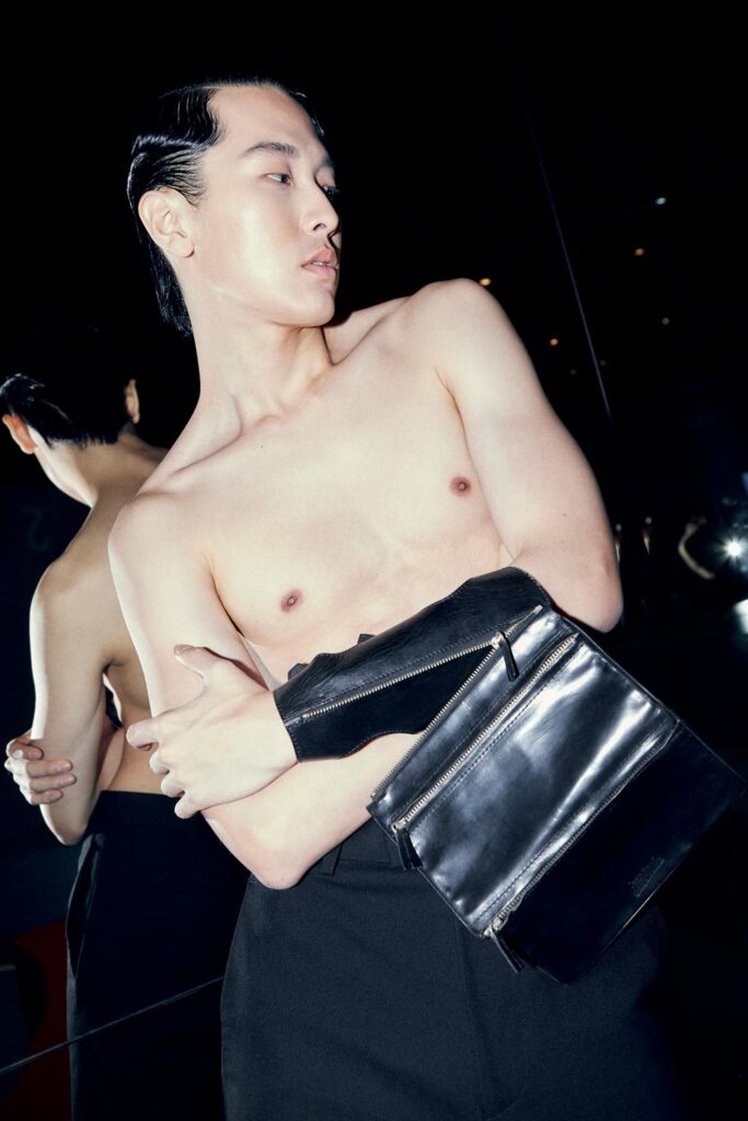 Black detachable wrist guard, from Jean-Paul Gaultier; leather; c. 2018 (Gift of Lionnel Lim)