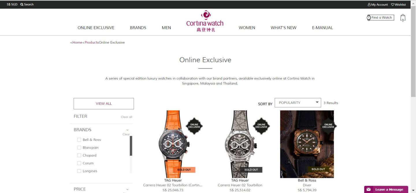 Some of the online exclusive watches sold on Cortina Watch’s e-commerce platform (Credit: Cortina Watch)