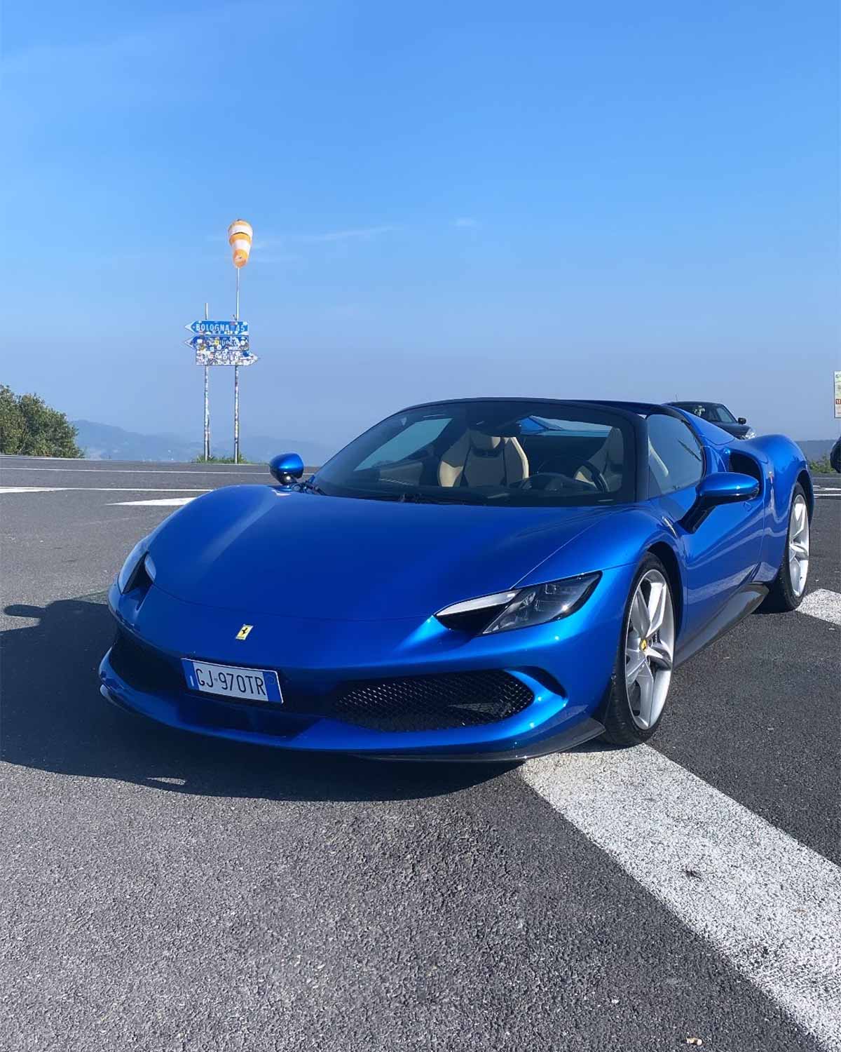 The Ferrari 296 GTS at Chalet Raticosa, at the top of the Futa Pass