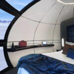The futuristic designs of the White Desert Echo sky pods, complete with expansive floor-to-ceiling windows that command views of a dramatic landscape beyond, result in a luxurious space age experience as though on Mars. Additionally, they are designed to be easily disassembled and removed, leaving no trace on Antarctica’s pristine environment (Credit: White Desert)
