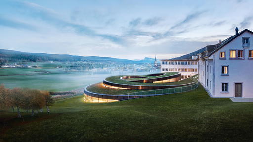 Shaped like a giant hairspring, the Musée Atelier Audemars Piguet's curves follow the land’s natural gradient