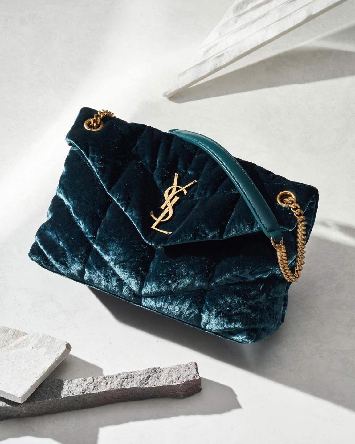 Small puffer chain bag in velvet, from Saint Laurent