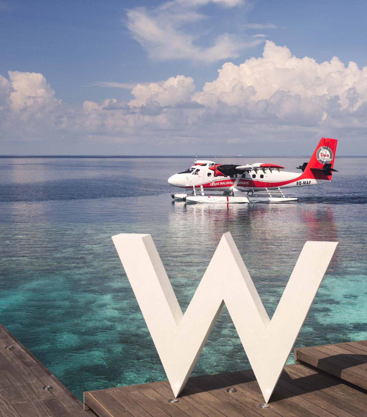 The seaplane that takes guests to and from W Maldives