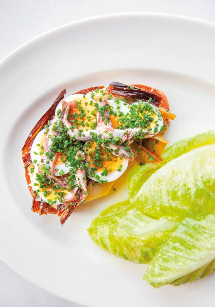 Chef Nancy Silverton’s Caesar’s with egg, leek and anchovy crostini