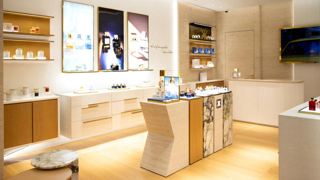 The K-shaped display island in the middle of the boutique (Credit: Maison Francis Kurkdjian)