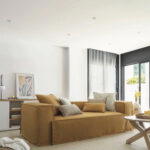Blok 3-seater sofa with removable covers in mustard linen