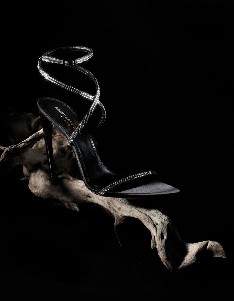 Crepe satin rhinestone sandals, from&nbsp;Saint Laurent