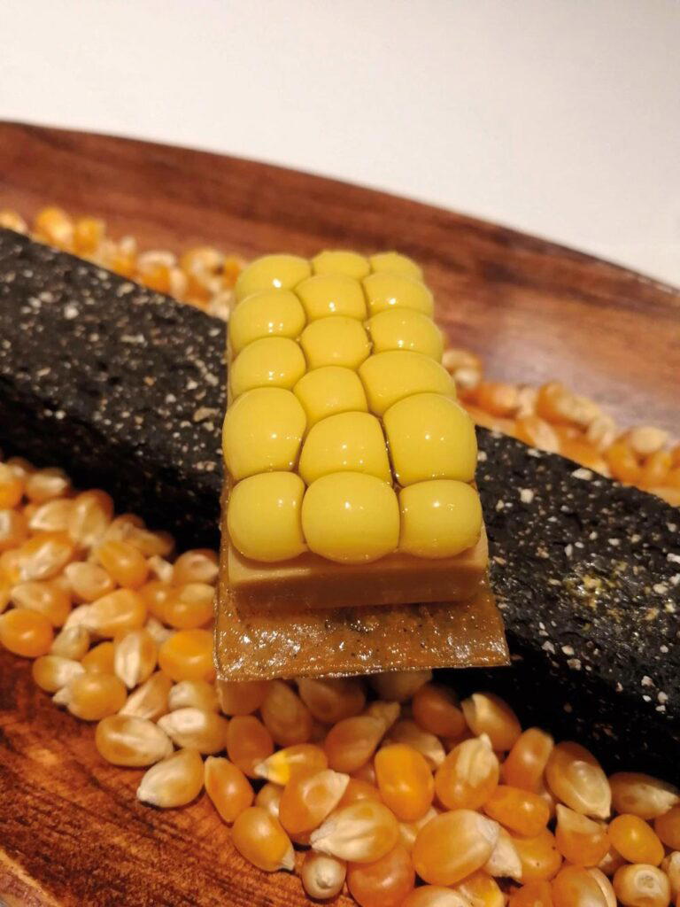 Multispherical tatin of corn and foie gras