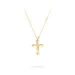 Cross pendant in yellow gold with pavé diamonds
