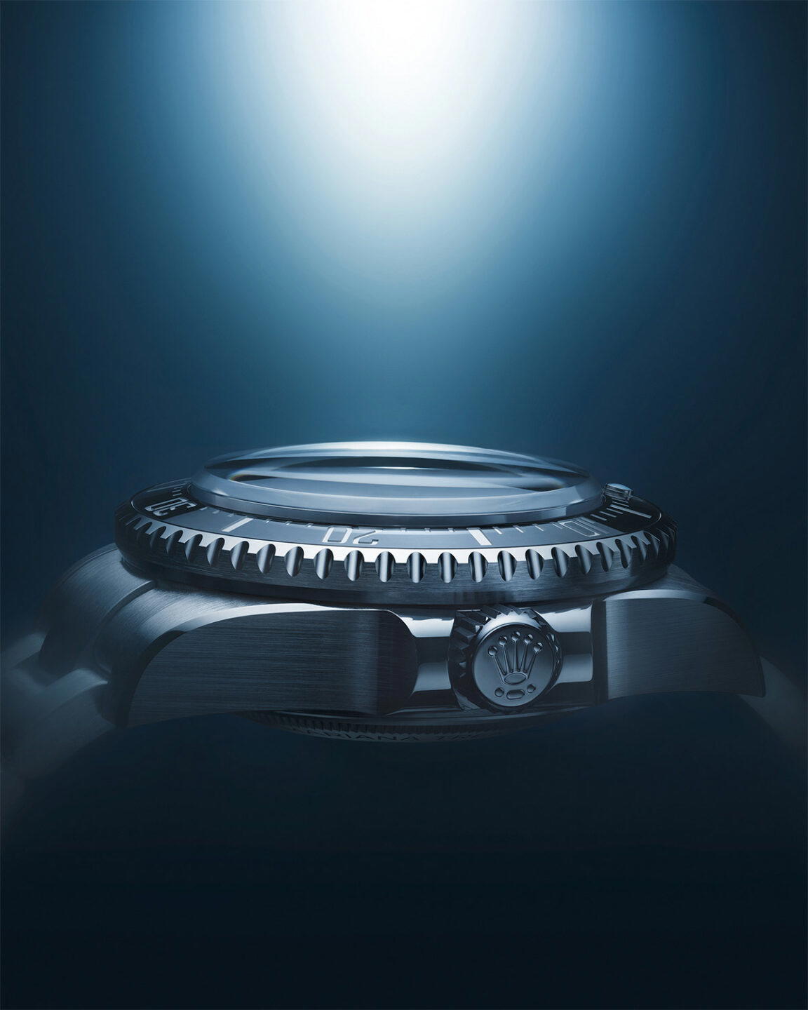The chamfered crystal on the Oyster Perpetual Deepsea Challenge reduces its perceived height