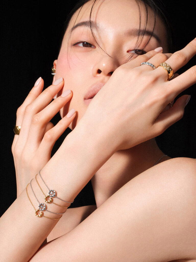 Coco Crush earrings in white and yellow gold, Coco Crush ring in beige gold, Coco Crush rings in white and yellow gold with diamonds, Coco Crush bracelets in white gold with diamonds, and Coco Crush bracelets in beige and yellow gold, all from Chanel