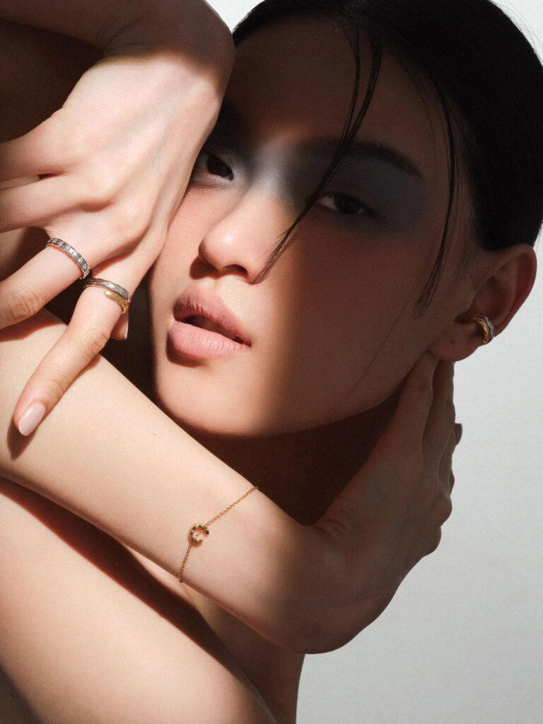 Coco Crush ring in white gold with diamonds, Coco Crush Toi Et Moi ring in white and beige gold with diamonds, Coco Crush bracelet in beige gold, Coco Crush earring in beige gold, and Coco Crush earring in white gold with diamonds, all from Chanel