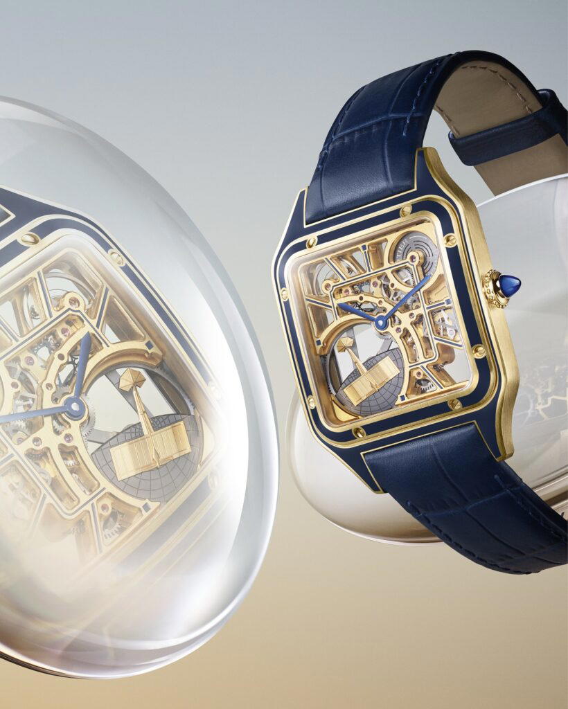 Santos-Dumont Skeleton micro-rotor watch in yellow gold (Credit: Cartier)
