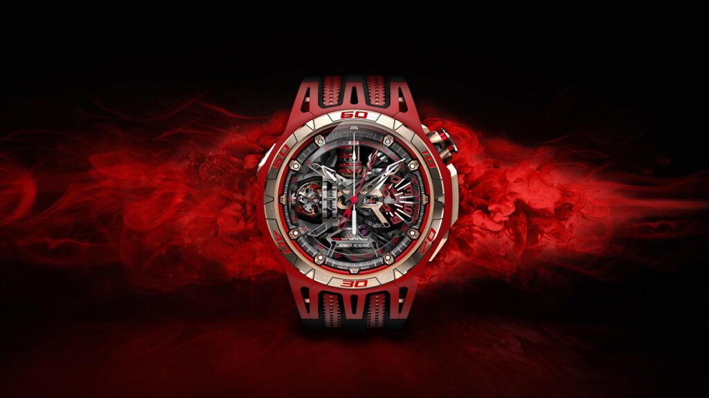 Monovortex Split-Seconds Chronograph in red hyper-tech MCF (Mineral Composite Fibre) (Credit: Roger Dubuis)