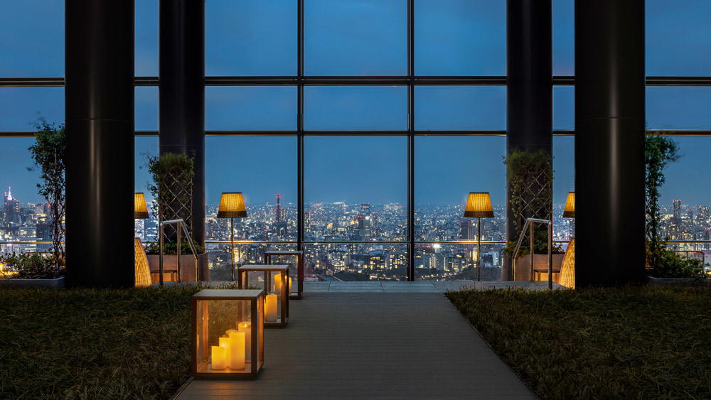 The terrace on the 45th floor overlooks the city of Tokyo