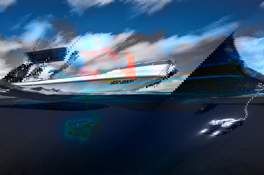 Salome Buglass and colleagues deploy a Remotely Operated Vehicle in search of deep sea kelp that may be new to science, during the Mission Blue Galápagos expedition in 2022