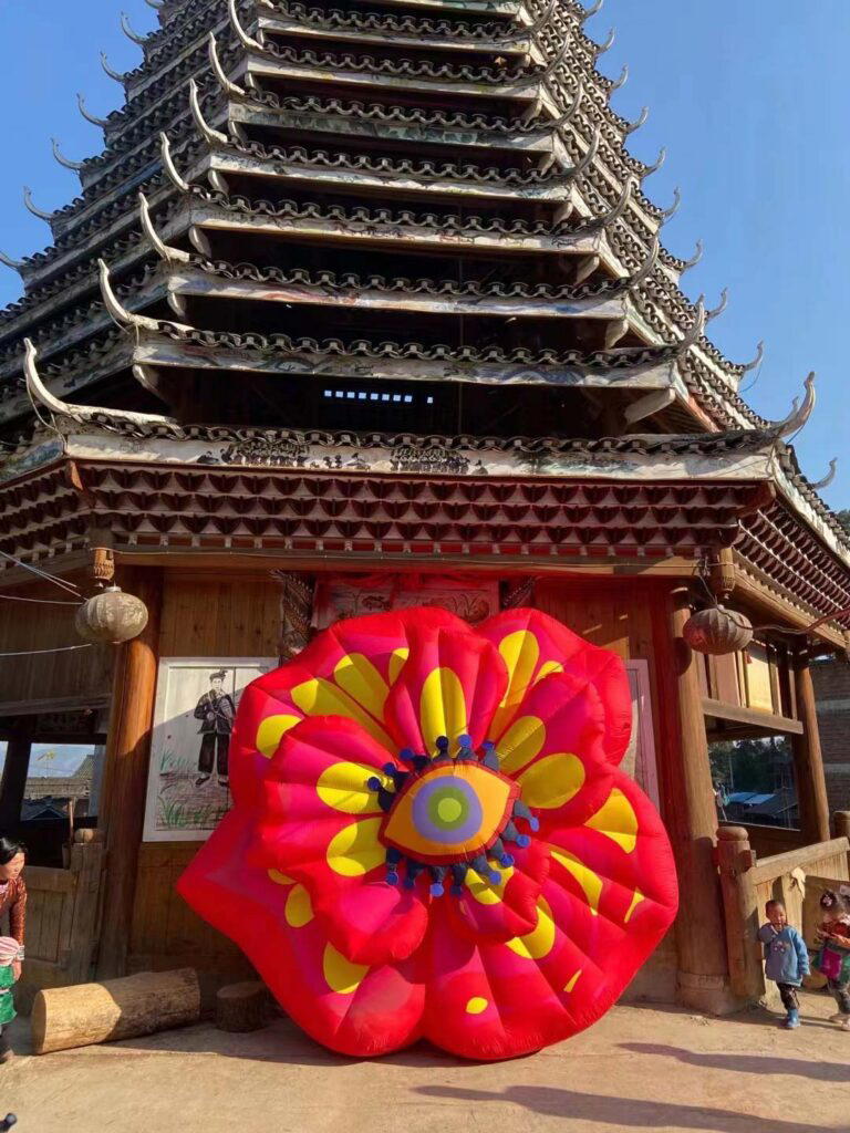 The big floral sculpture pops up in another village