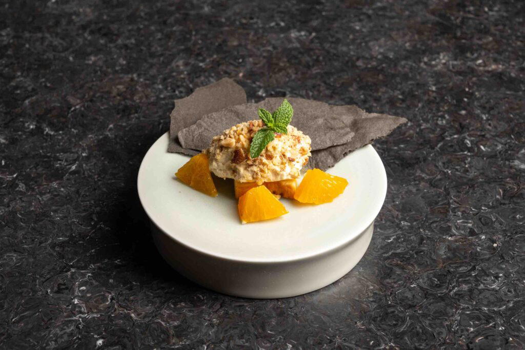 The dessert: matcha with strawberry mochi