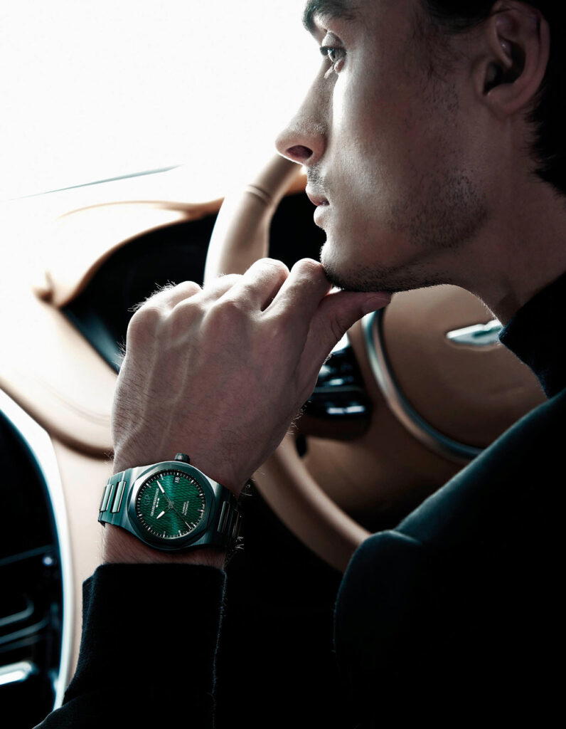 Laureato Green Ceramic Aston Martin Edition 42mm, photographed against the Oxford Tan interiors of the Aston Martin DBX (Credit: Ching Lee)