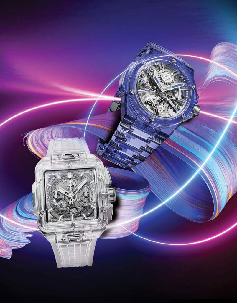 Square Bang Unico Sapphire in sapphire crystal, and Big Bang Integrated Full Blue Sapphire in sapphire crystal (Digital Imaging: Clementinus Liem)