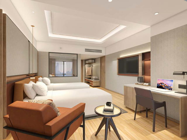 A render of the twin bedoom in Wyndham Singapore