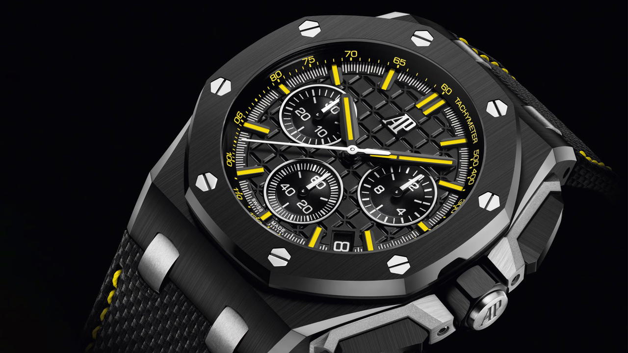 The new Royal Oak Offshore Selfwinding Chronograph 43 mm that's inspired by the Royal Oak Offshore “End of Days” (ref. 25770SN) released in 1999 in collaboration with Arnold Schwarzenegger (Credit: Audemars Piguet)