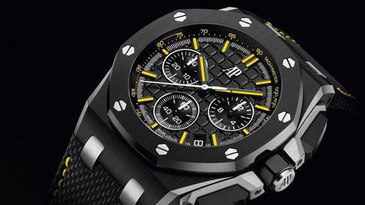 The new Royal Oak Offshore Selfwinding Chronograph 43 mm that's inspired by the Royal Oak Offshore “End of Days” (ref. 25770SN) released in 1999 in collaboration with Arnold Schwarzenegger (Credit: Audemars Piguet)