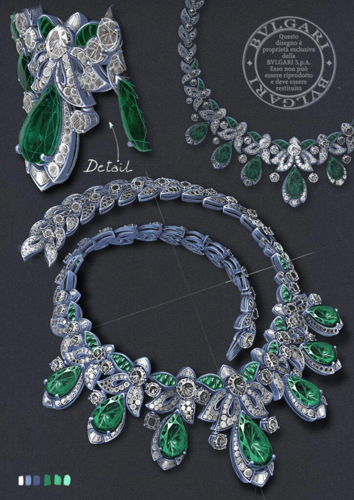 A sketch of the Acanthus Emerald necklace (Credit: Bulgari)