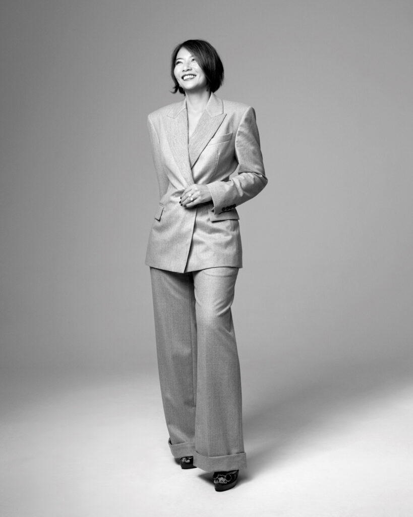 Cheah Sui Ling posing in a black and white portrait