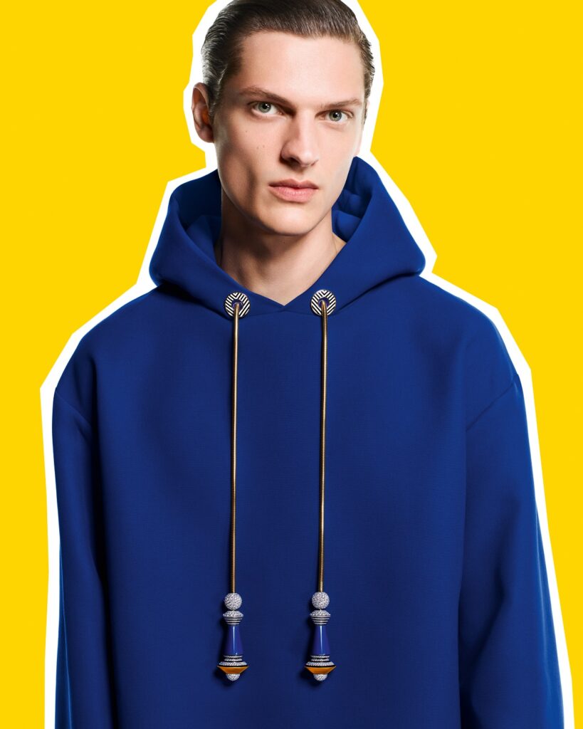 Pull Me clothing jewels in white and yellow gold, and titanium, with citrines, onyx, cacholongs, diamonds, and lacquer (Credit: Boucheron)