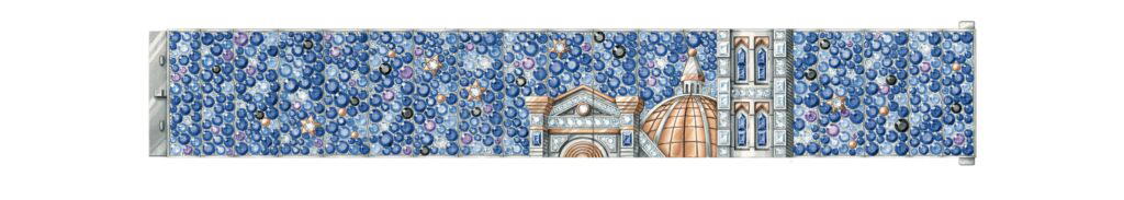 Escale sacrée bracelet in white and rose gold, with blue and mauve sapphires, black spinels and diamonds (Credit: Van Cleef & Arpels)