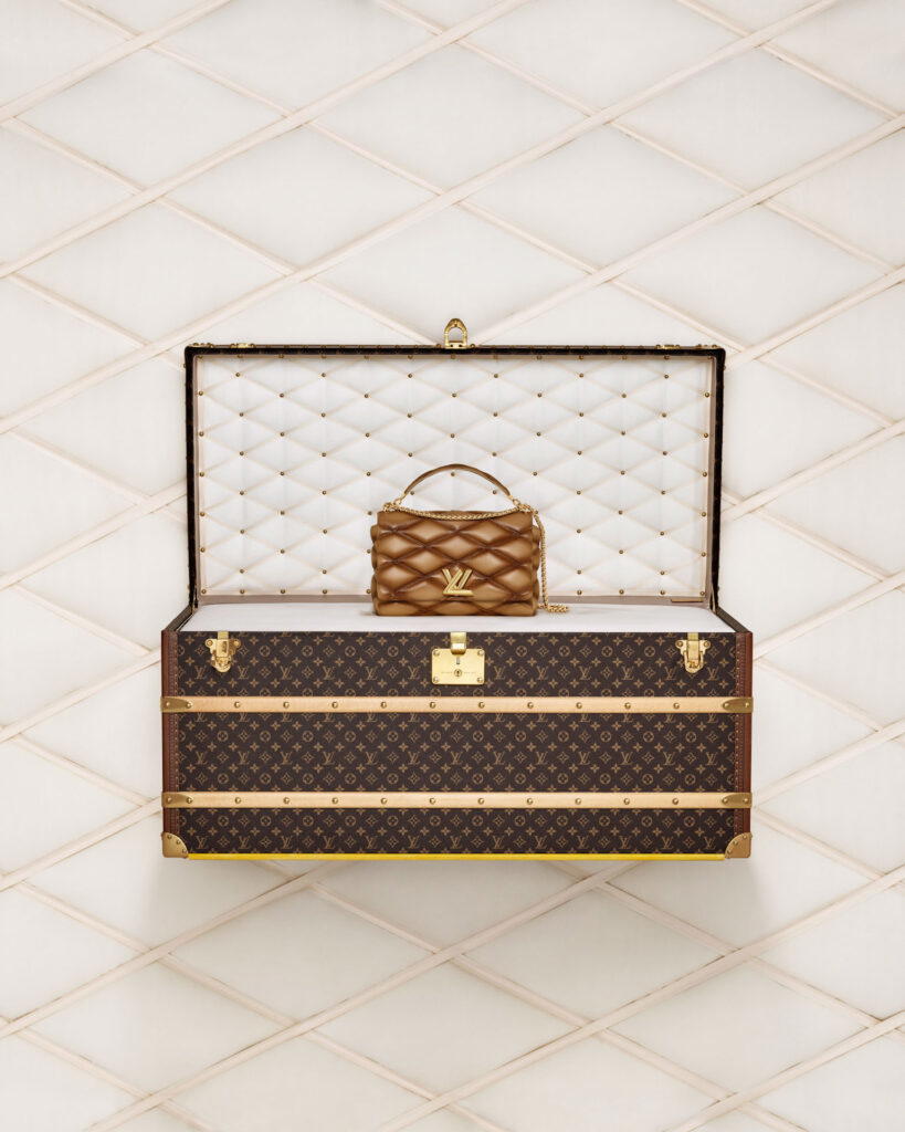 The malletage on the Louis Vuitton GO-14 bag is inspired by the insides of the classic Louis Vuitton trunk