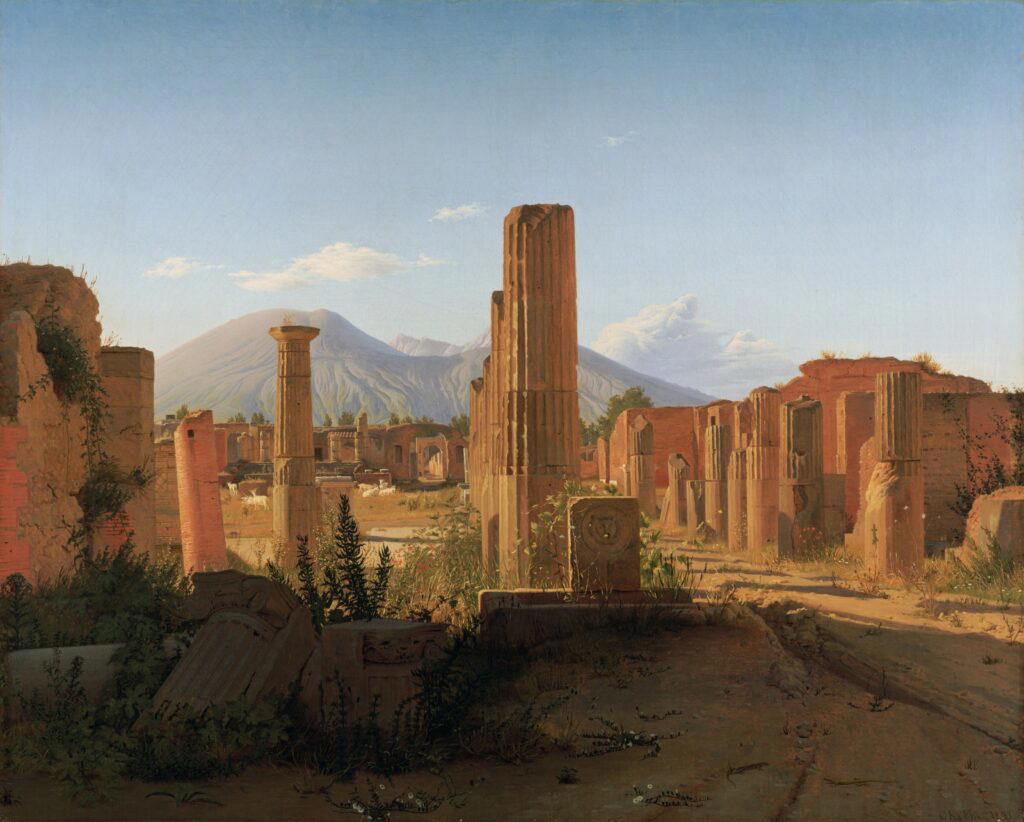 The Forum, Pompeii, with Vesuvius in the distance, 1841, by Christen Schjellerup Købke (Credit: J. Paul Getty Museum)
