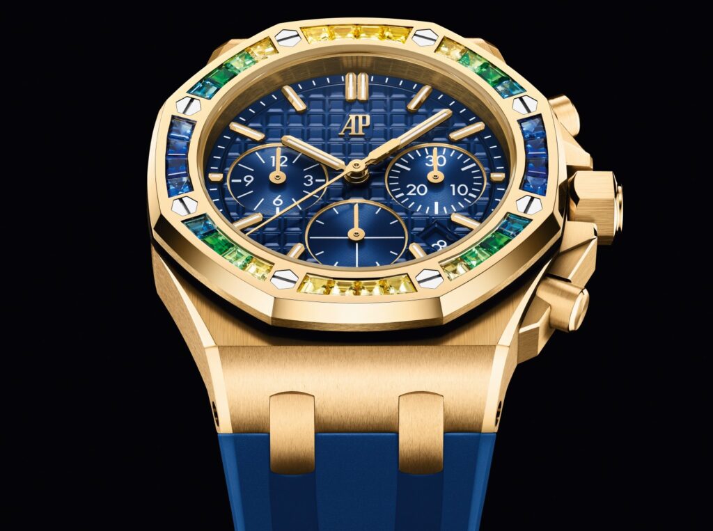 Royal Oak Offshore Selfwinding Chronograph 37mm in yellow gold with tsavorites and sapphires (Credit: Audemars Piguet)