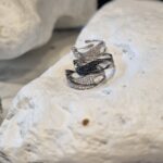 Sumi ring in white gold with diamonds; Sumi ring in black gold with black spinels; Sumi ring in black gold with diamonds (Credit: Simone Jewels)