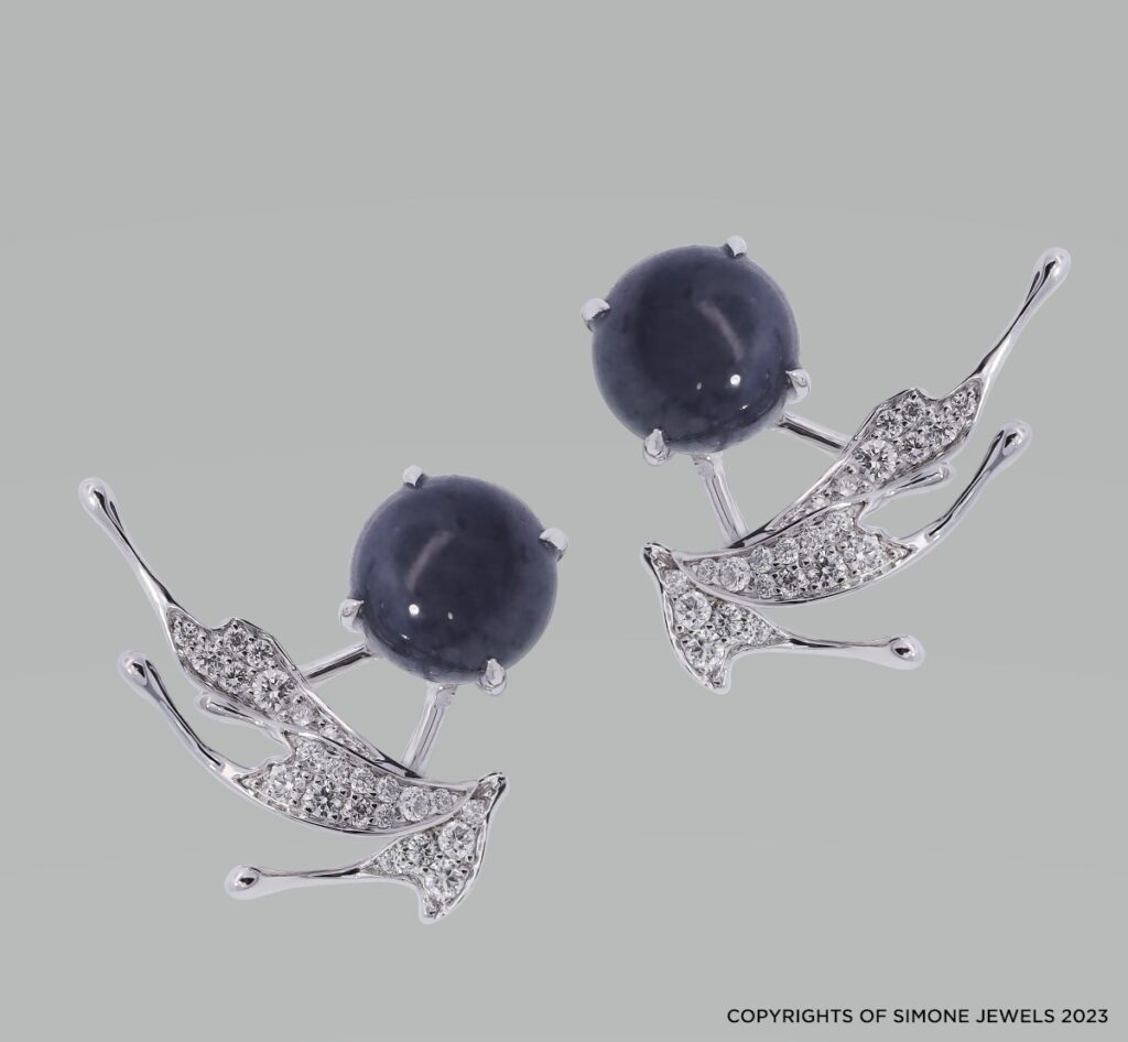 Earrings in white gold with black jade and diamonds (Credit: Simone Jewels)