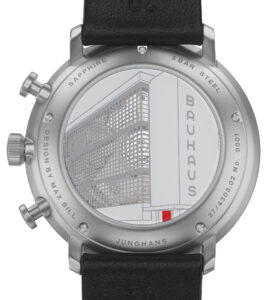 A replica of the Bauhaus building in Dessau on the glass case back (Credit: Junghans)