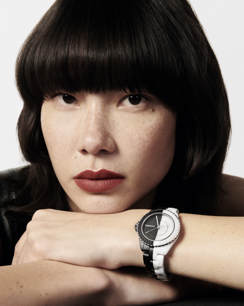 Each J12 watch from the J12 Eclipse Box is adorned with meticulously crafted matte ceramic rings, each one delicately machined to create a baguette-cut effect (Credit: Chanel)