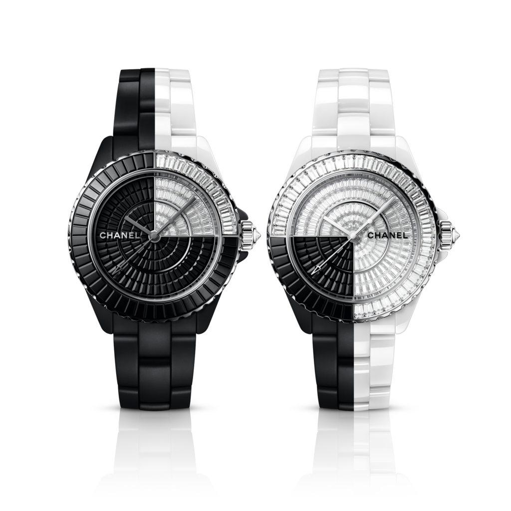 J12 Spatiotemporal watches in white gold, highly resistant ceramic case and diamonds (Credit: Chanel)