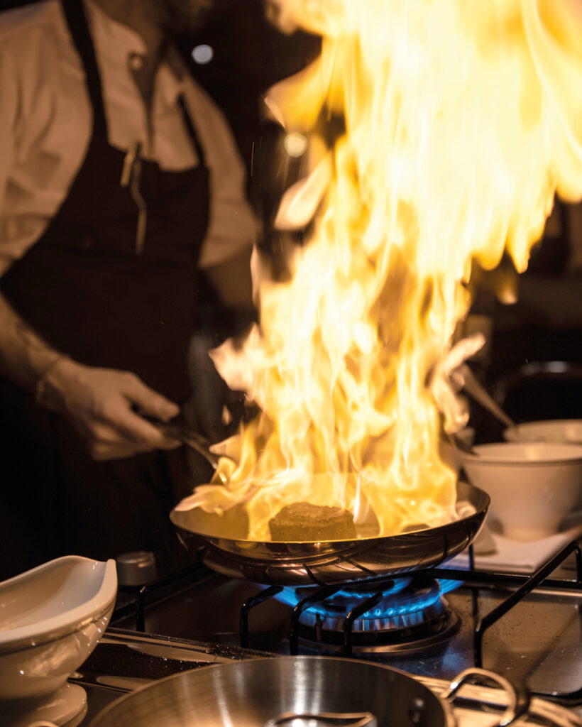 Beef flambéed in whiskey