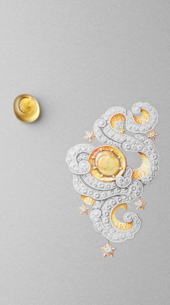 Gouaché drawing of the Fresque céleste clip (Credit: Van Cleef & Arpels)