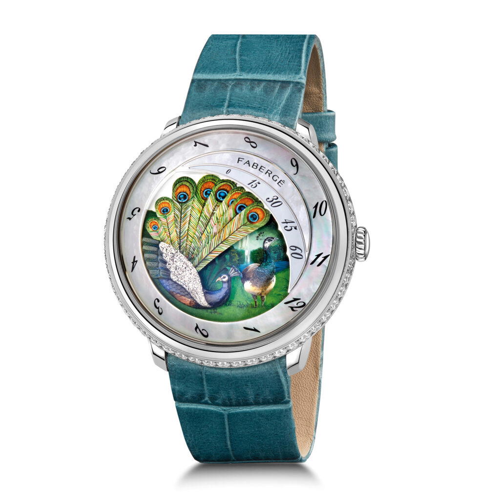 Variations of the Fabergé Compliquée Peacock, which won the GPHG Ladies’ High-Mech Watch Prize in 2015