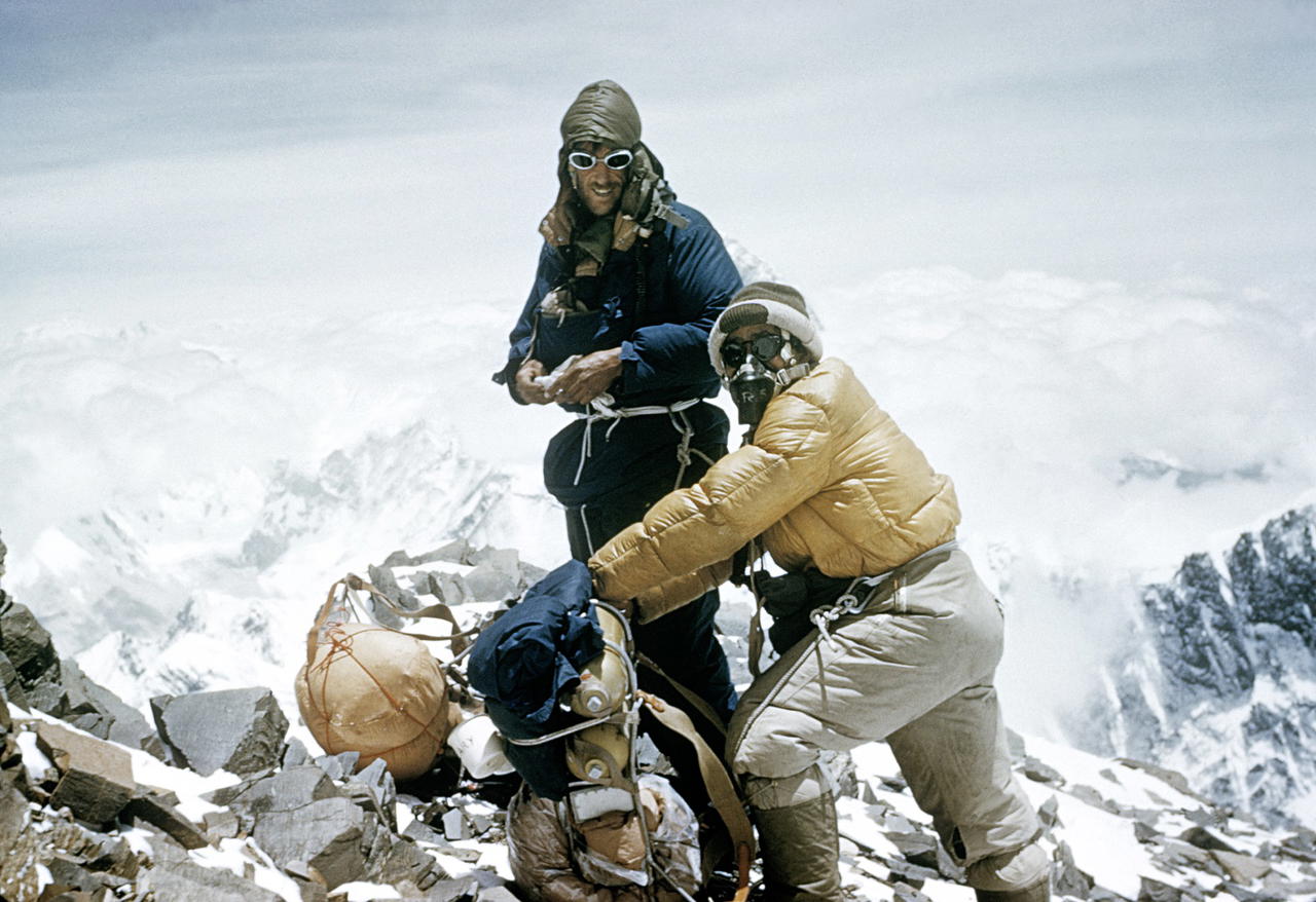 Edmund Hillary and Tenzing Norgay approaching the highest camp on Everest at 8,500m, May 1953 (Credit: Royal Geographic Society/Alfred Gregory)